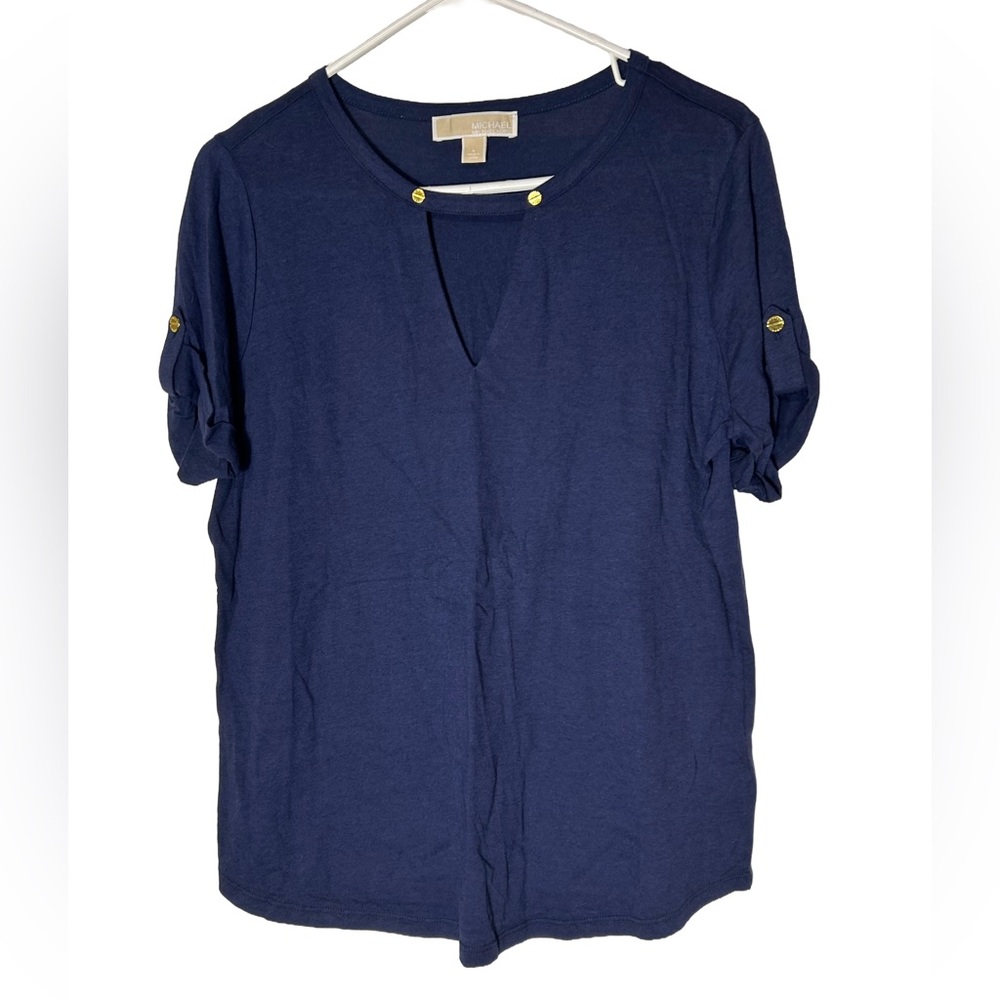 Michael Kors Deep Blue Blouse with Gold Accents‎